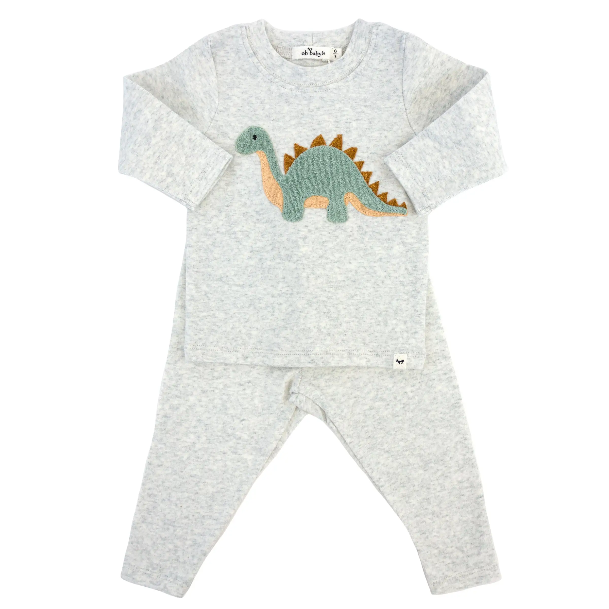 oh baby! Two Piece Set - Dinosaur Applique - Heather Gray