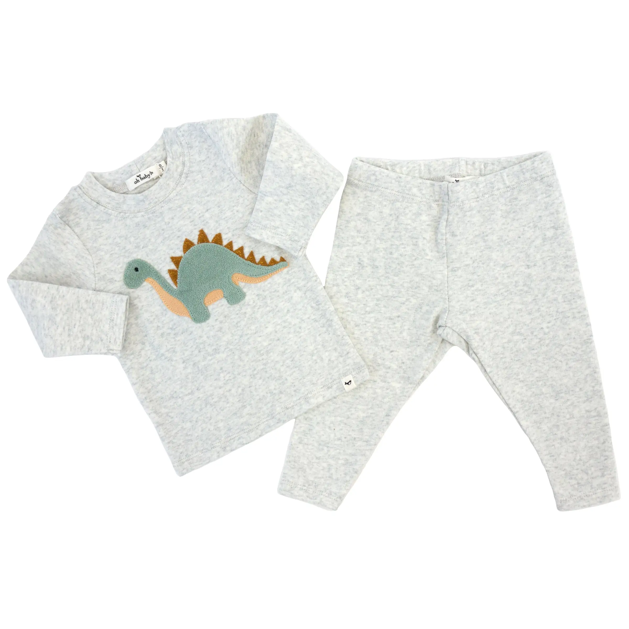 oh baby! Two Piece Set - Dinosaur Applique - Heather Gray