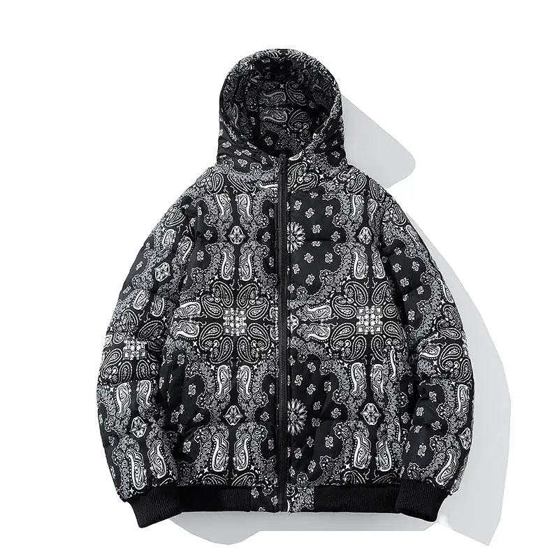 Oversize  Zip Up Paisley Bandana Puff Bomber