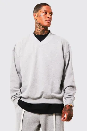 Oversized Heavyweight Loopback V-neck Sweater