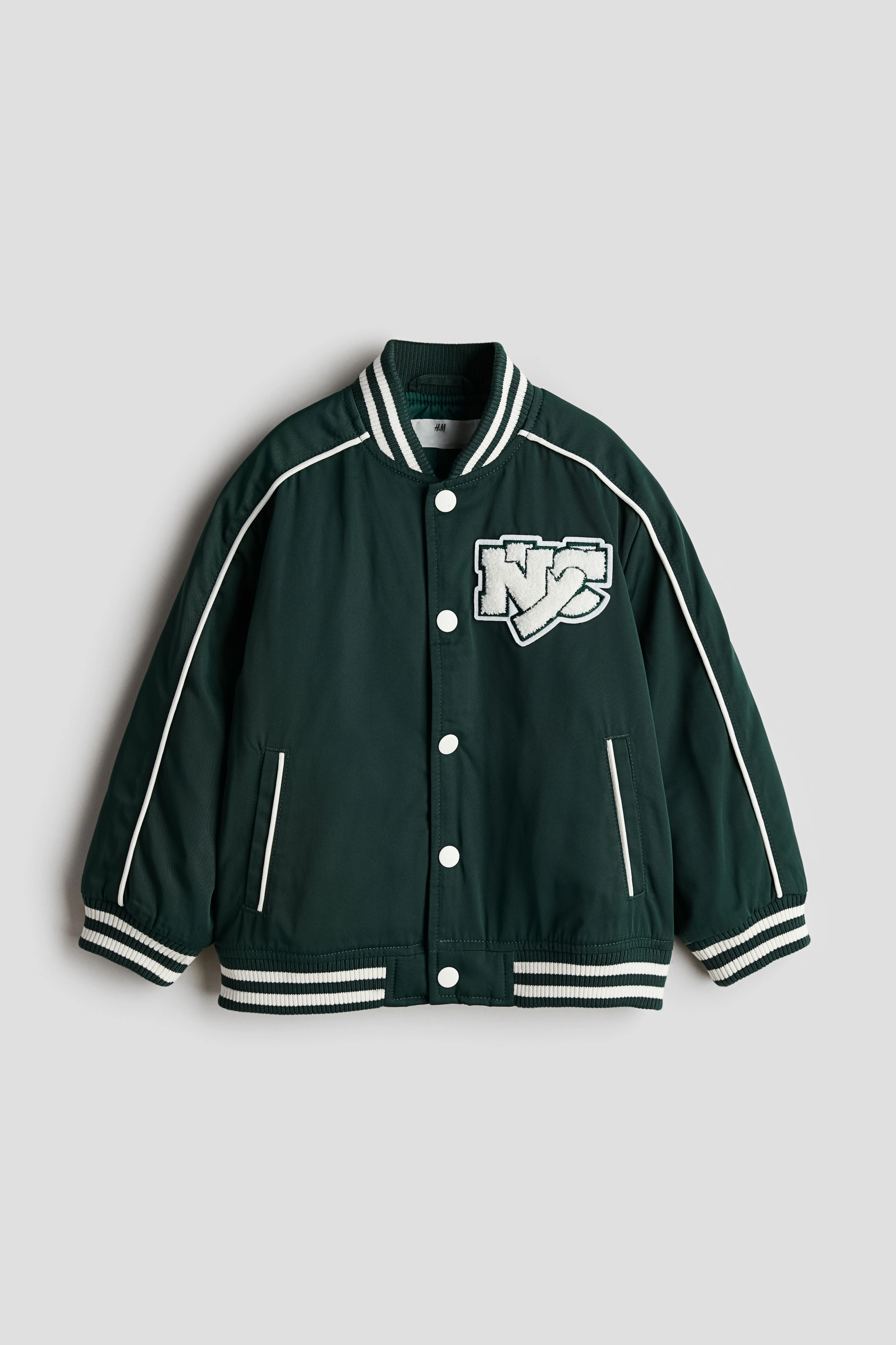 Padded baseball jacket - Crew-neck - Long sleeve - Dark green/NYC - Kids | H&M GB