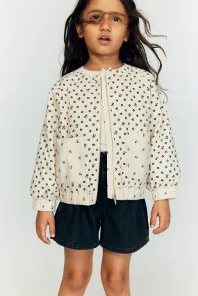 Patterned linen-blend jacket - Round neck - Long sleeve - Light beige/Floral - Kids | H&M GB