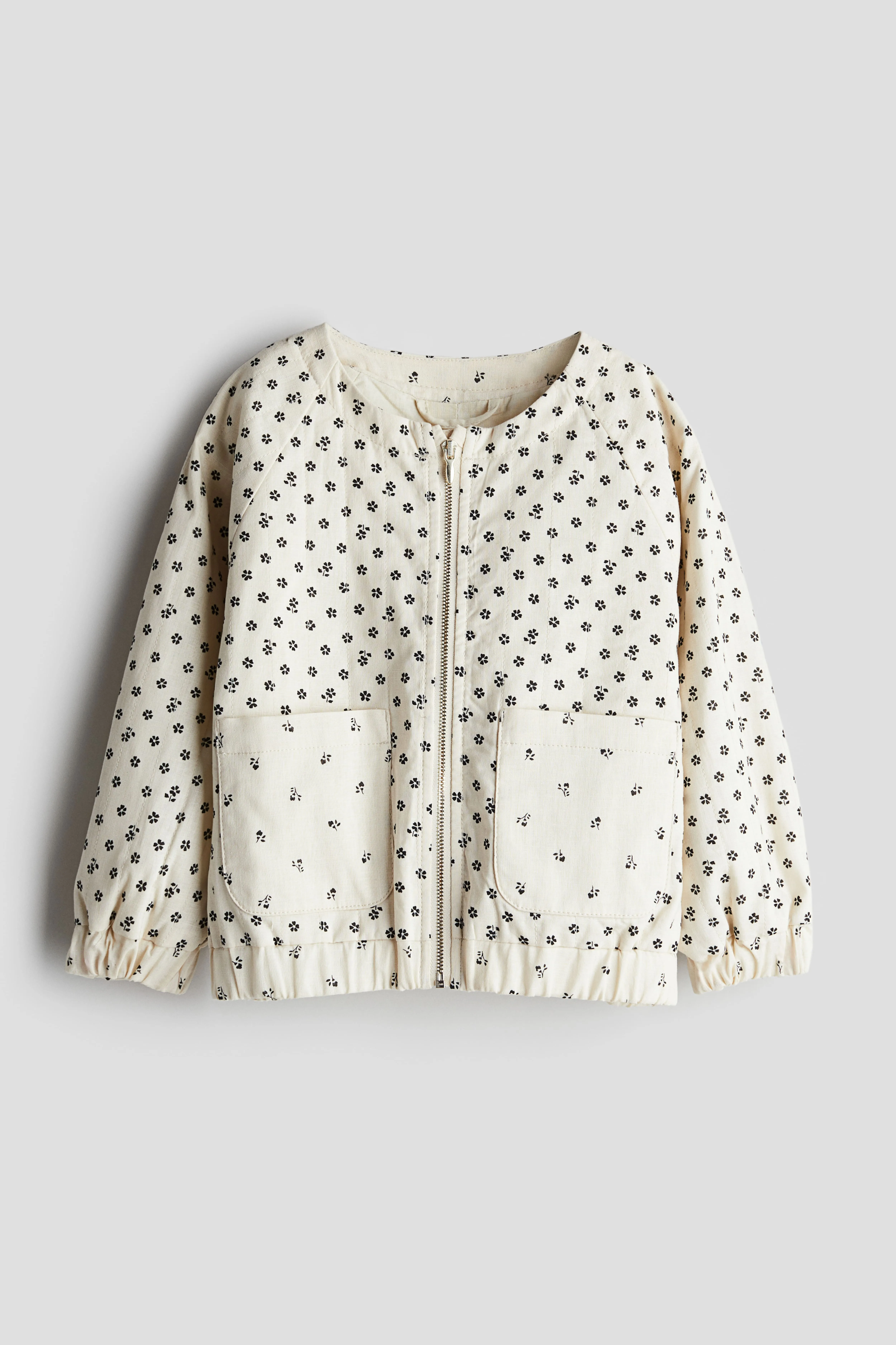 Patterned linen-blend jacket - Round neck - Long sleeve - Light beige/Floral - Kids | H&M GB