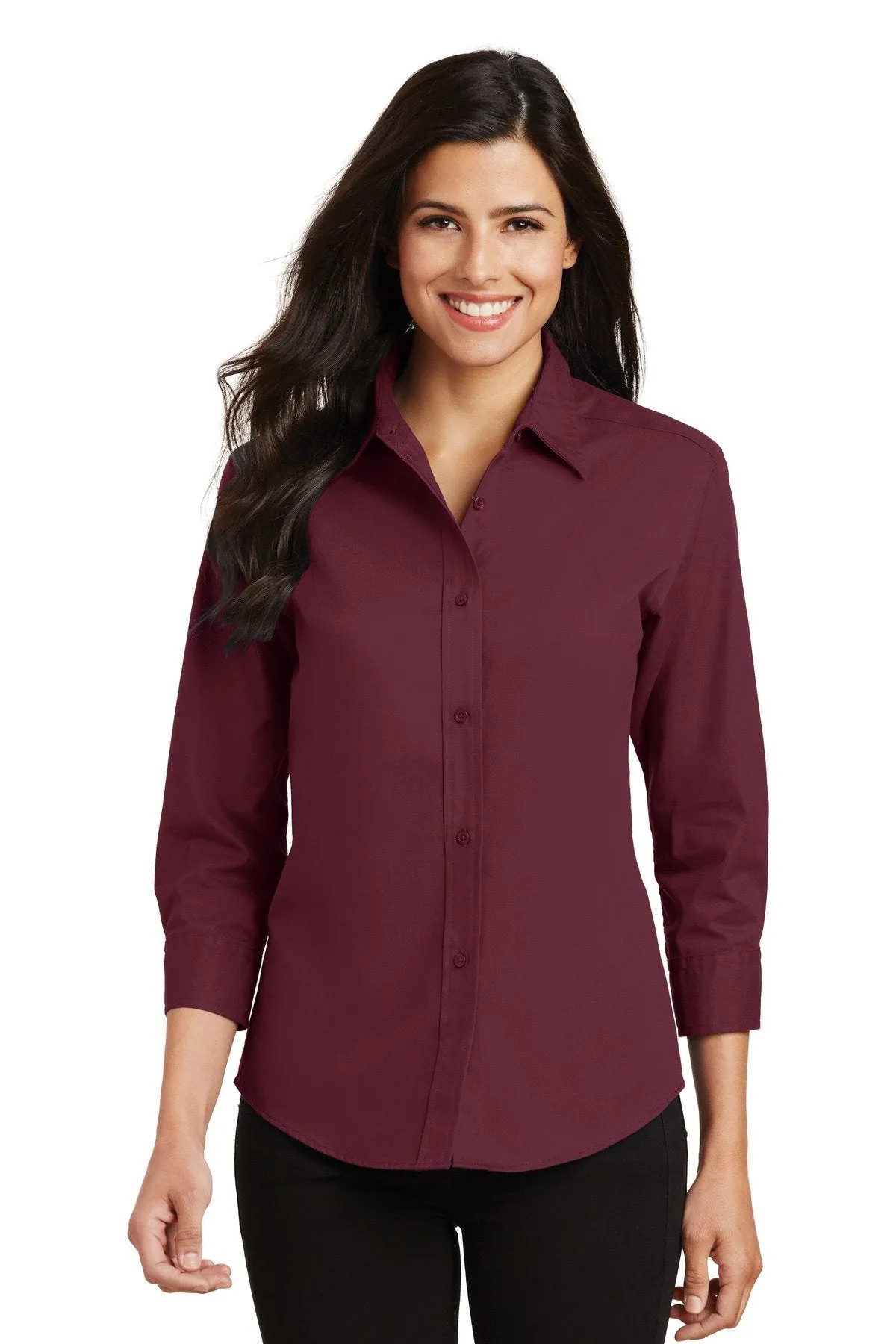 Port Authority Ladies 3/4-Sleeve Easy Care Shirt L612 Burgundy