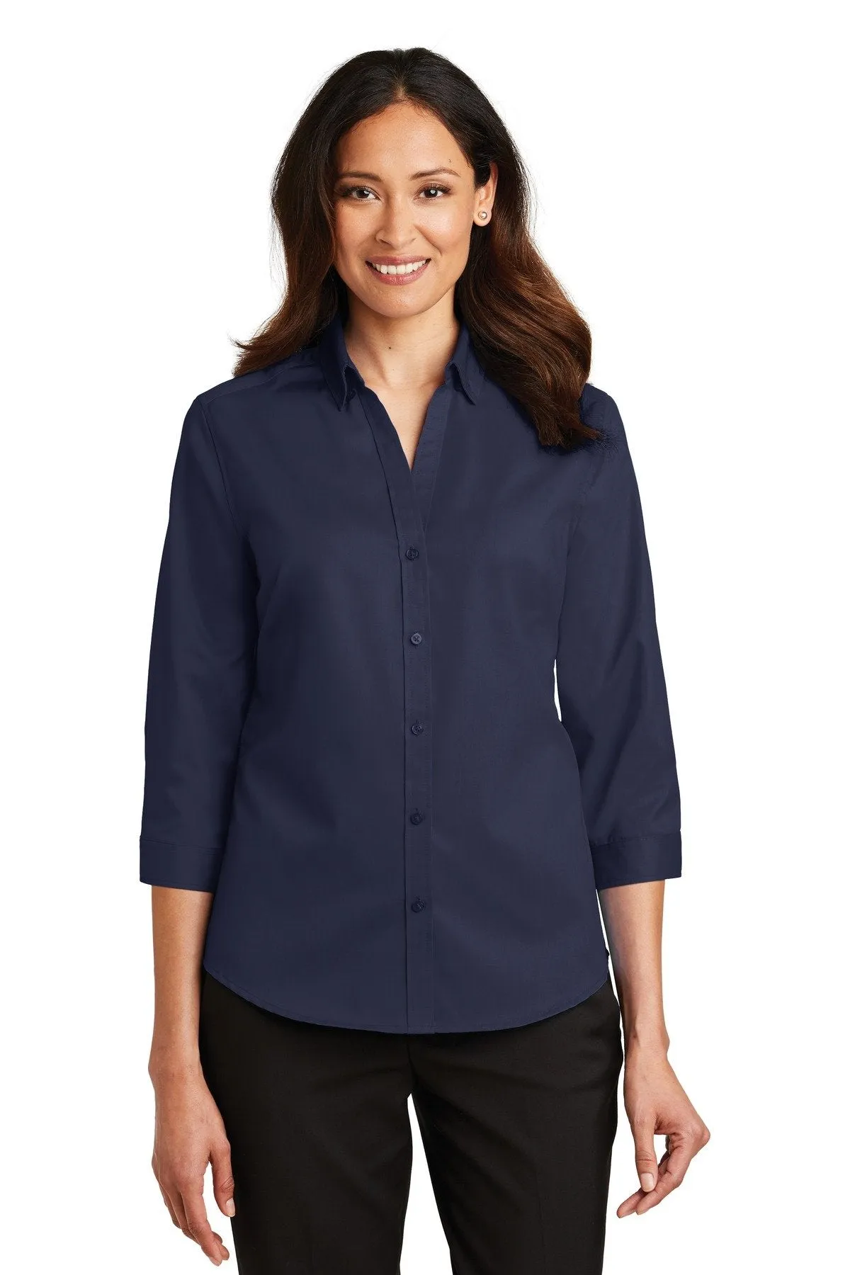 Port Authority Ladies 3/4-Sleeve SuperPro Twill Shirt L665 True Navy