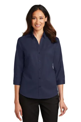 Port Authority Ladies 3/4-Sleeve SuperPro Twill Shirt L665 True Navy