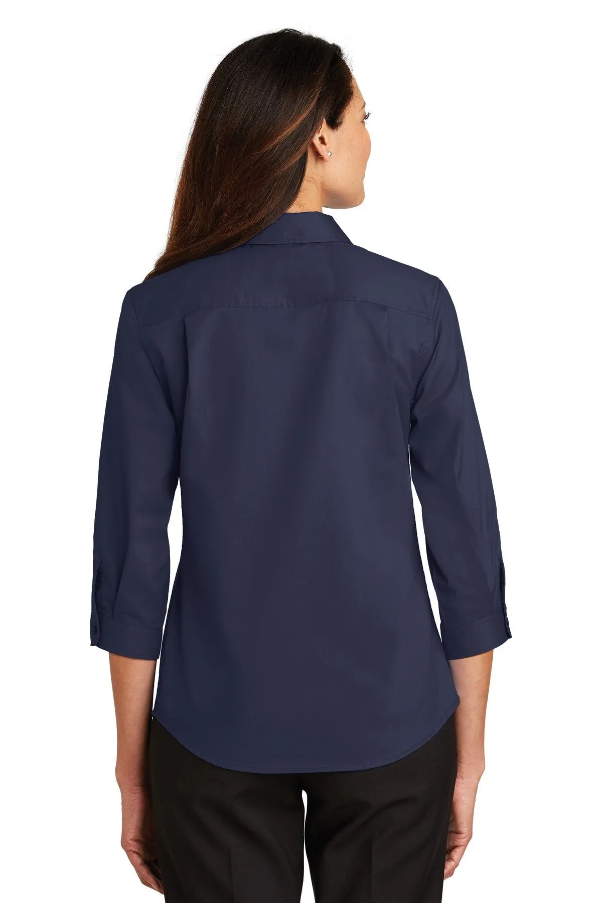 Port Authority Ladies 3/4-Sleeve SuperPro Twill Shirt L665 True Navy