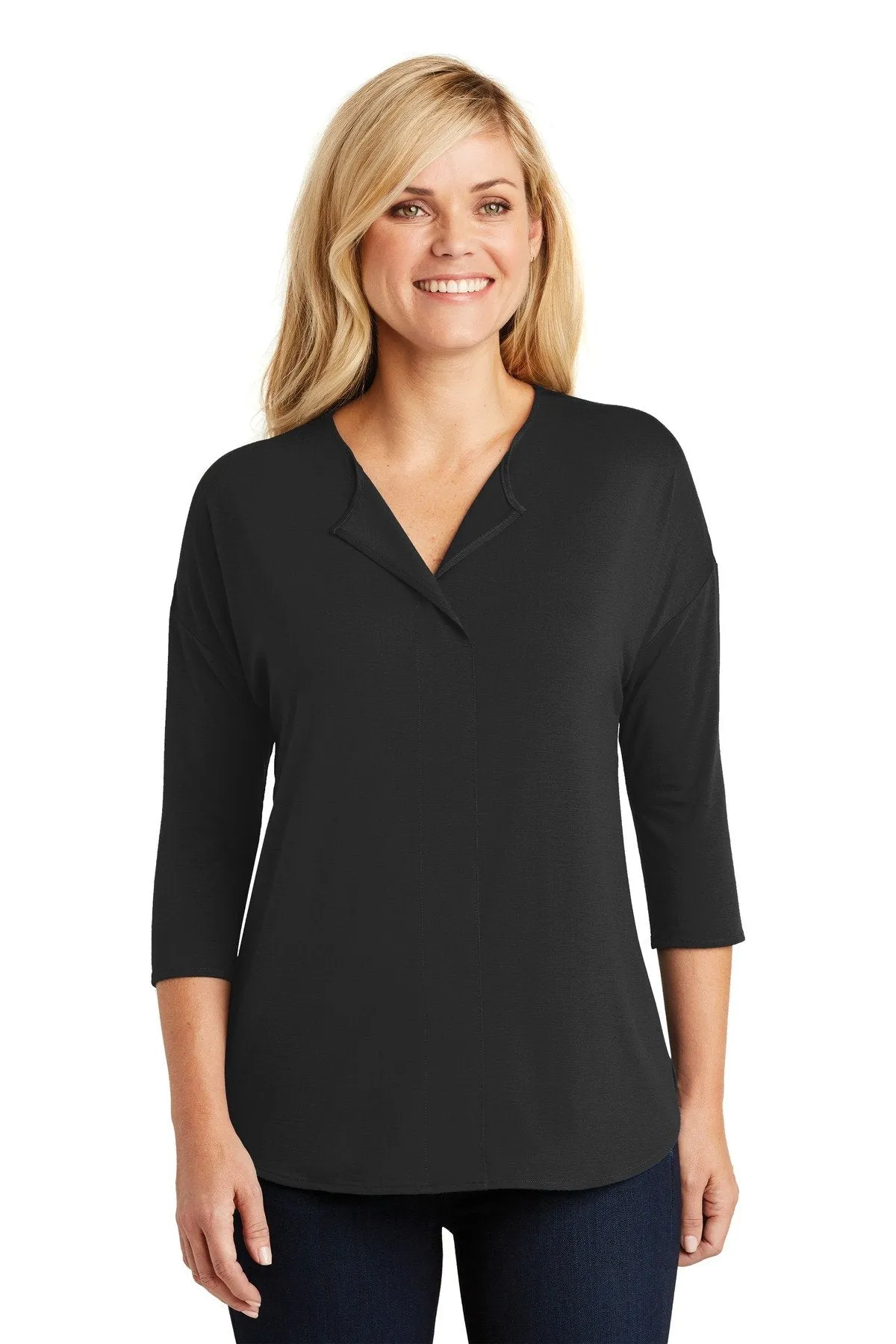 Port Authority Ladies Concept 3/4-Sleeve Soft Split Neck Top LK5433 Black