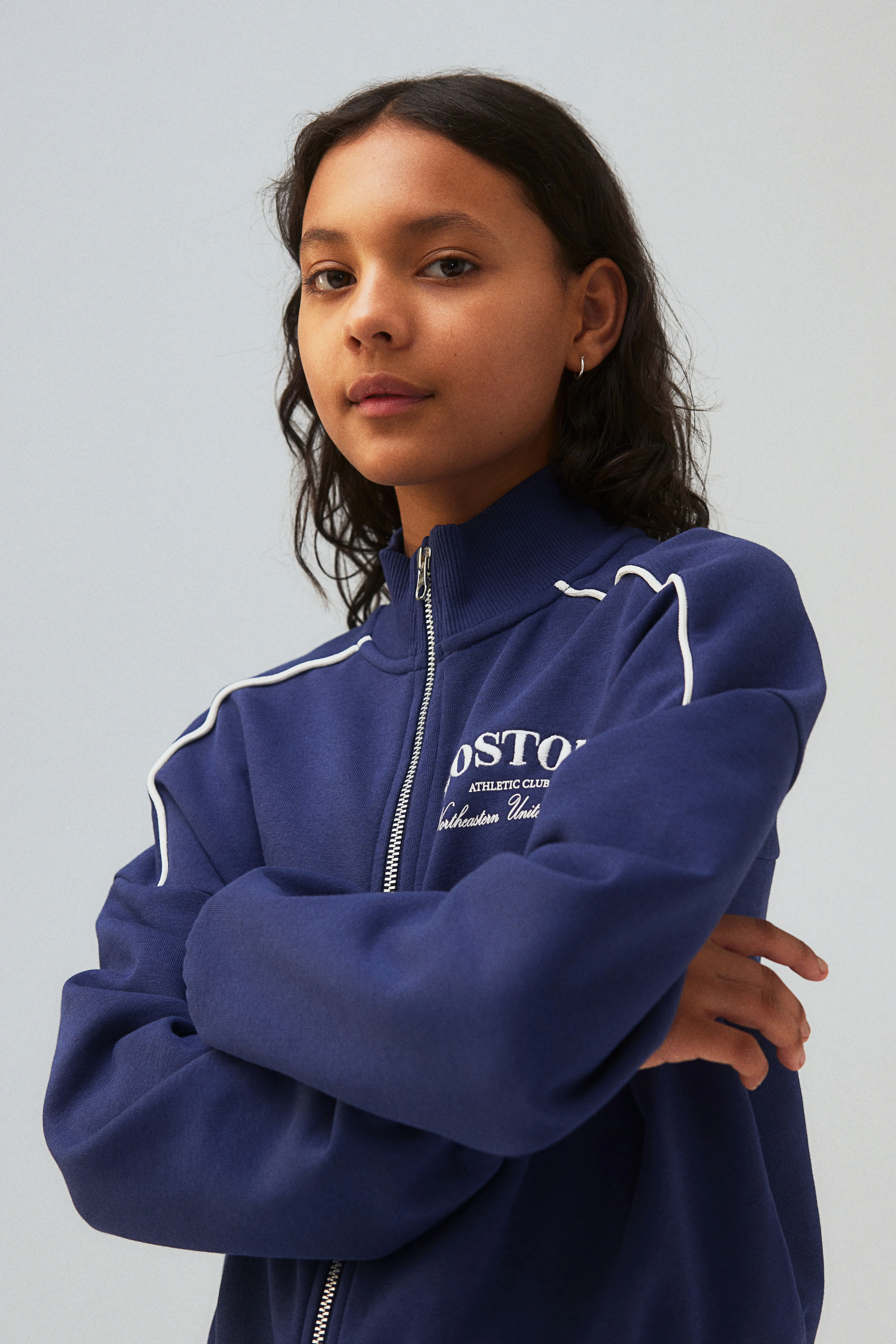 Print-motif sweatshirt track jacket - Long sleeve - Regular length - Navy blue/Boston - Kids | H&M GB