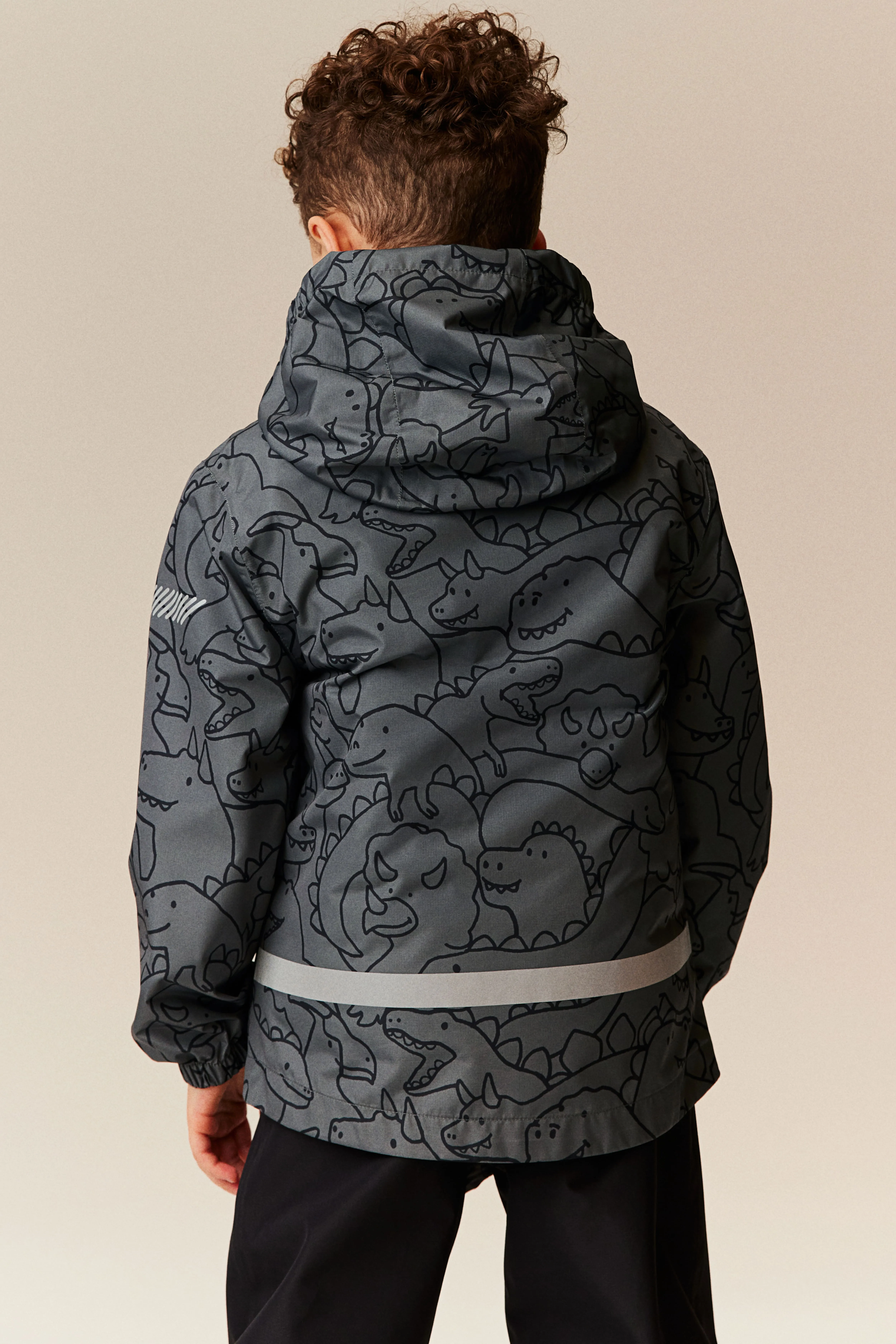 Rain jacket - Dark grey/Dinosaurs - Kids | H&M GB