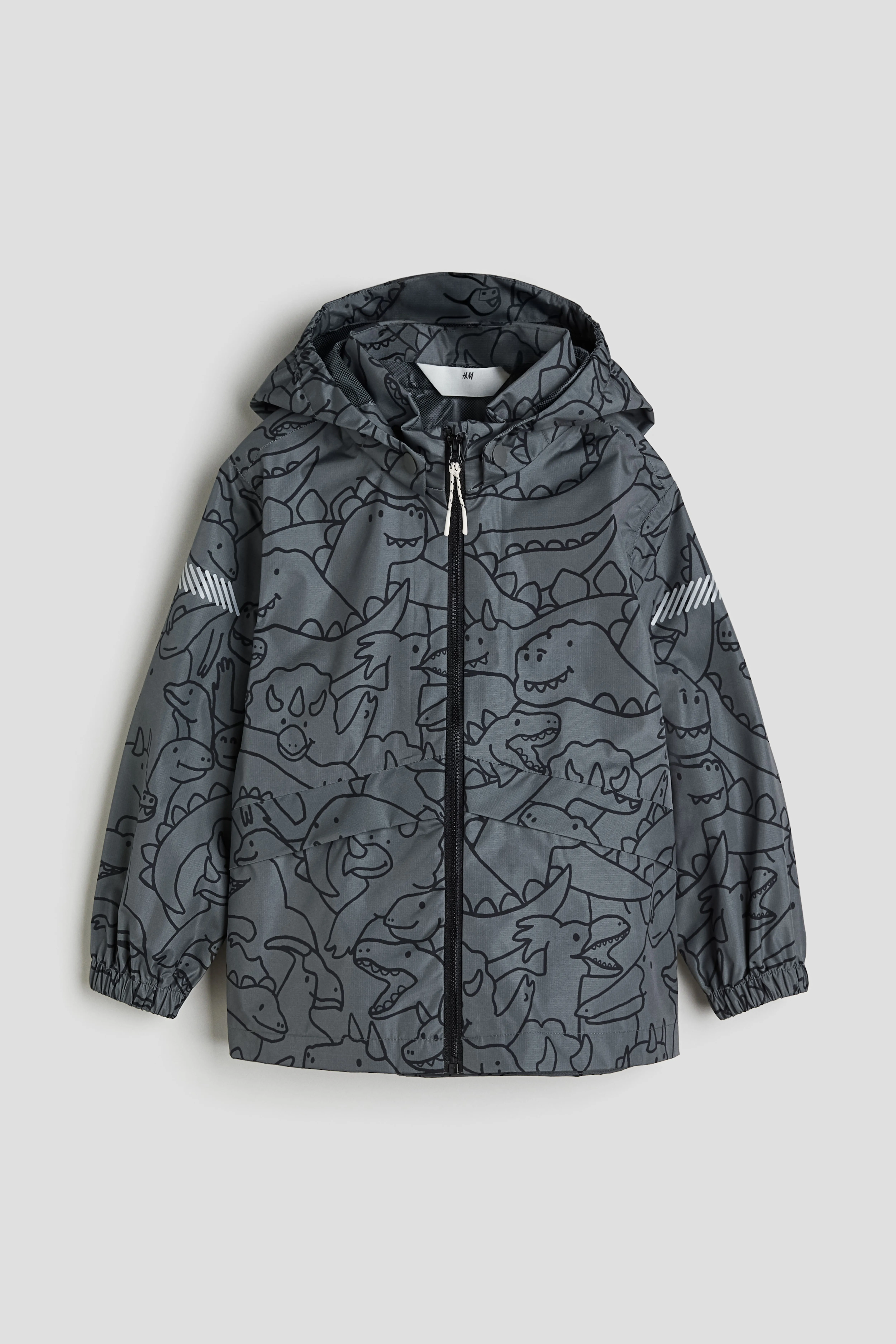 Rain jacket - Dark grey/Dinosaurs - Kids | H&M GB