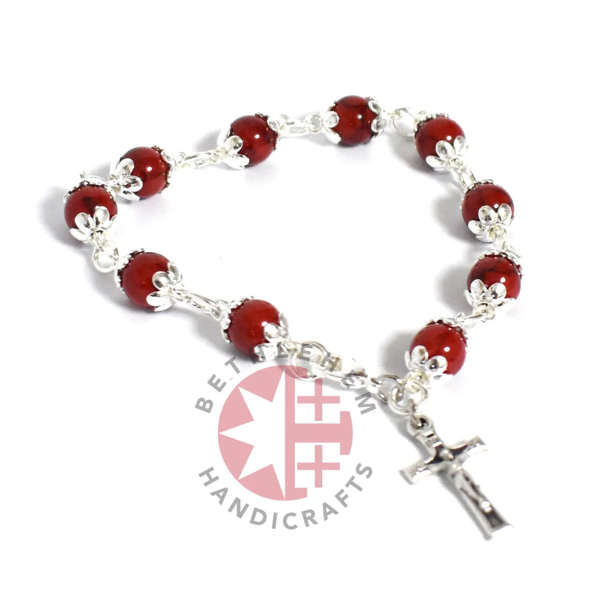 Rosary Bracelet, Coral Stone Beads 6mm