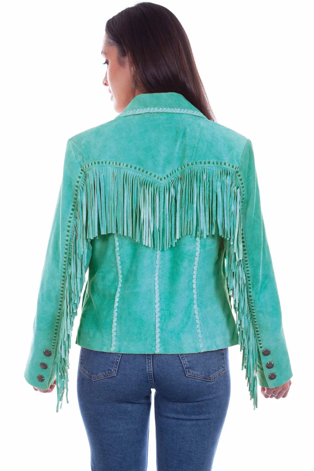 Scully Womens Cowgirl Fringe Turquoise Leather Leather Jacket