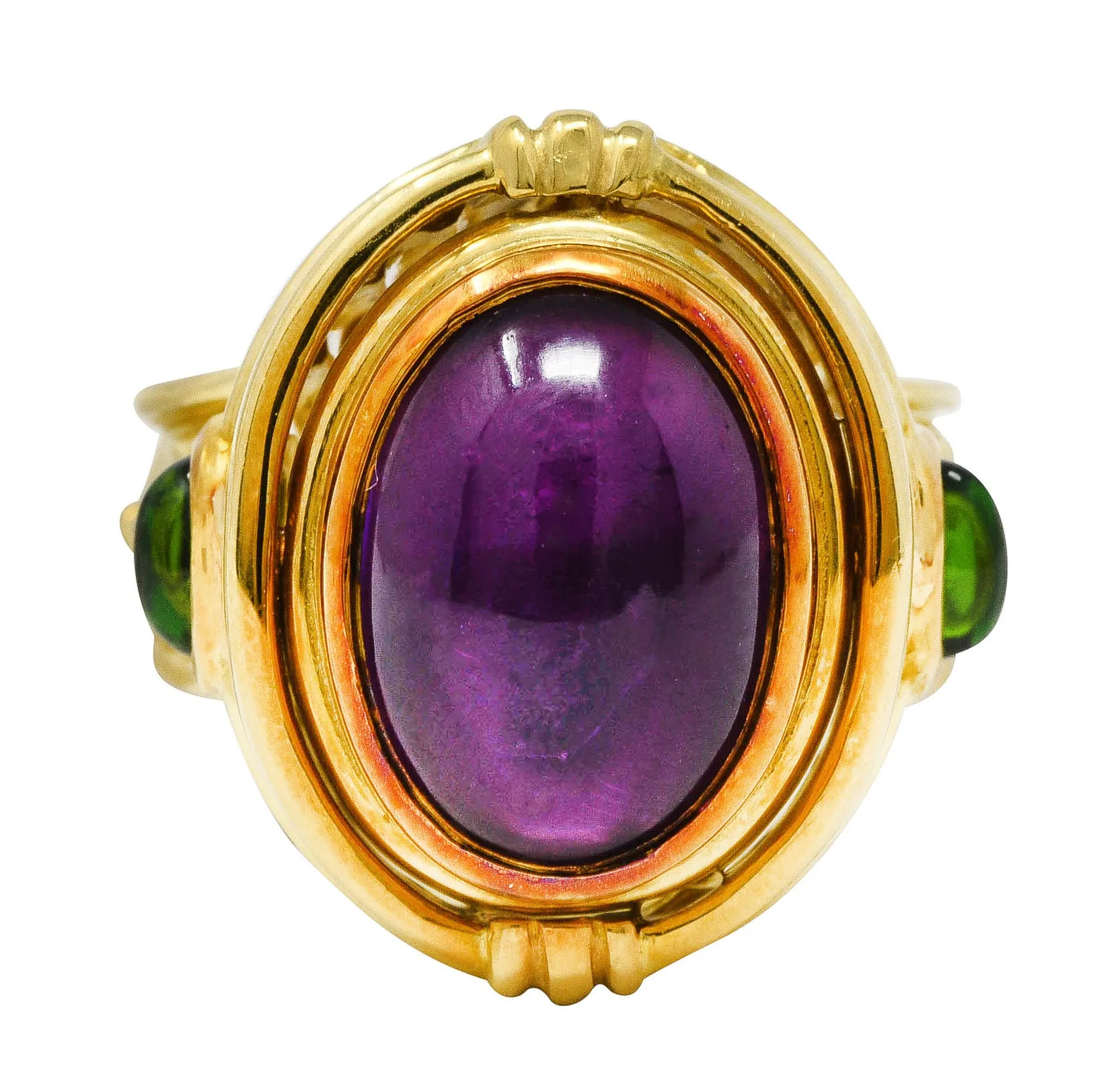 Seidengang Neoclassical Amethyst Green Tourmaline 18 Karat Yellow Gold Classic Apollo Flip Ring