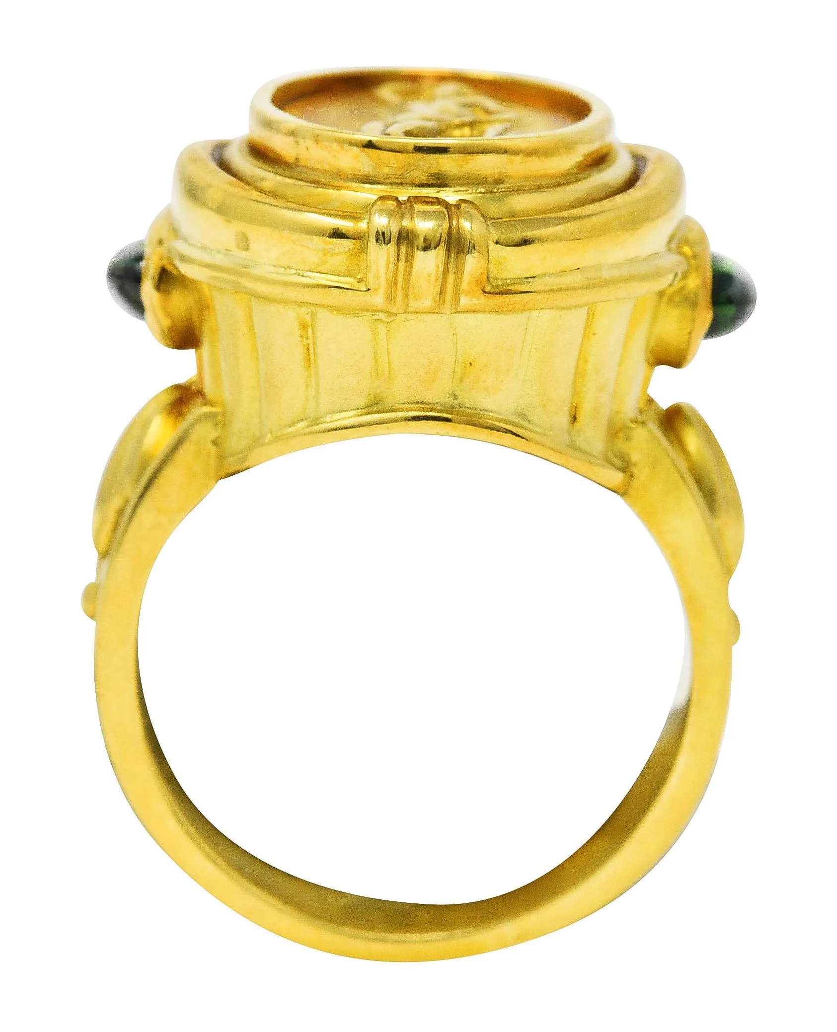 Seidengang Neoclassical Amethyst Green Tourmaline 18 Karat Yellow Gold Classic Apollo Flip Ring