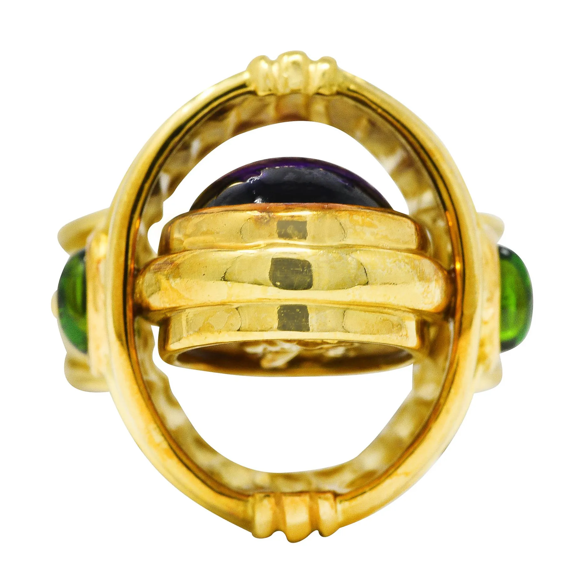 Seidengang Neoclassical Amethyst Green Tourmaline 18 Karat Yellow Gold Classic Apollo Flip Ring