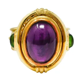 Seidengang Neoclassical Amethyst Green Tourmaline 18 Karat Yellow Gold Classic Apollo Flip Ring