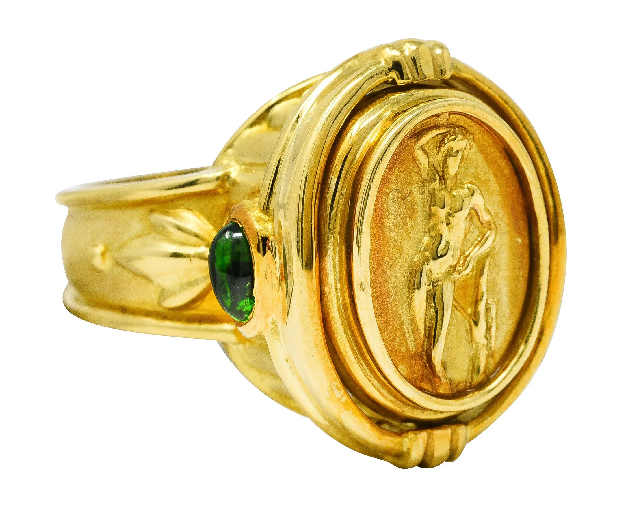 Seidengang Neoclassical Amethyst Green Tourmaline 18 Karat Yellow Gold Classic Apollo Flip Ring