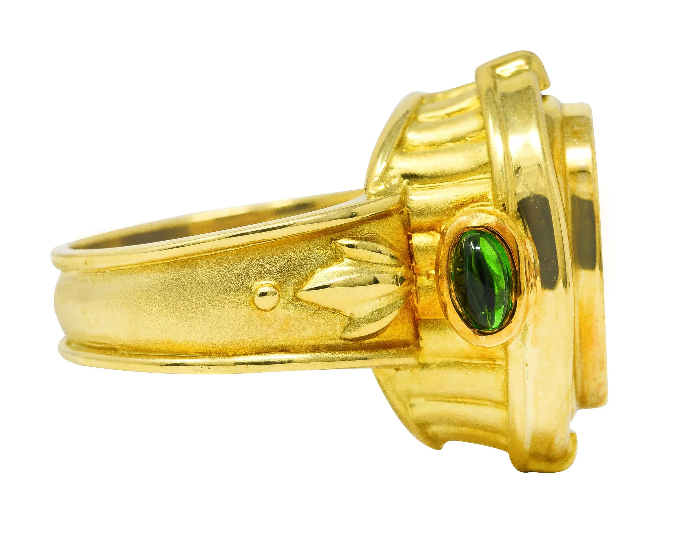 Seidengang Neoclassical Amethyst Green Tourmaline 18 Karat Yellow Gold Classic Apollo Flip Ring