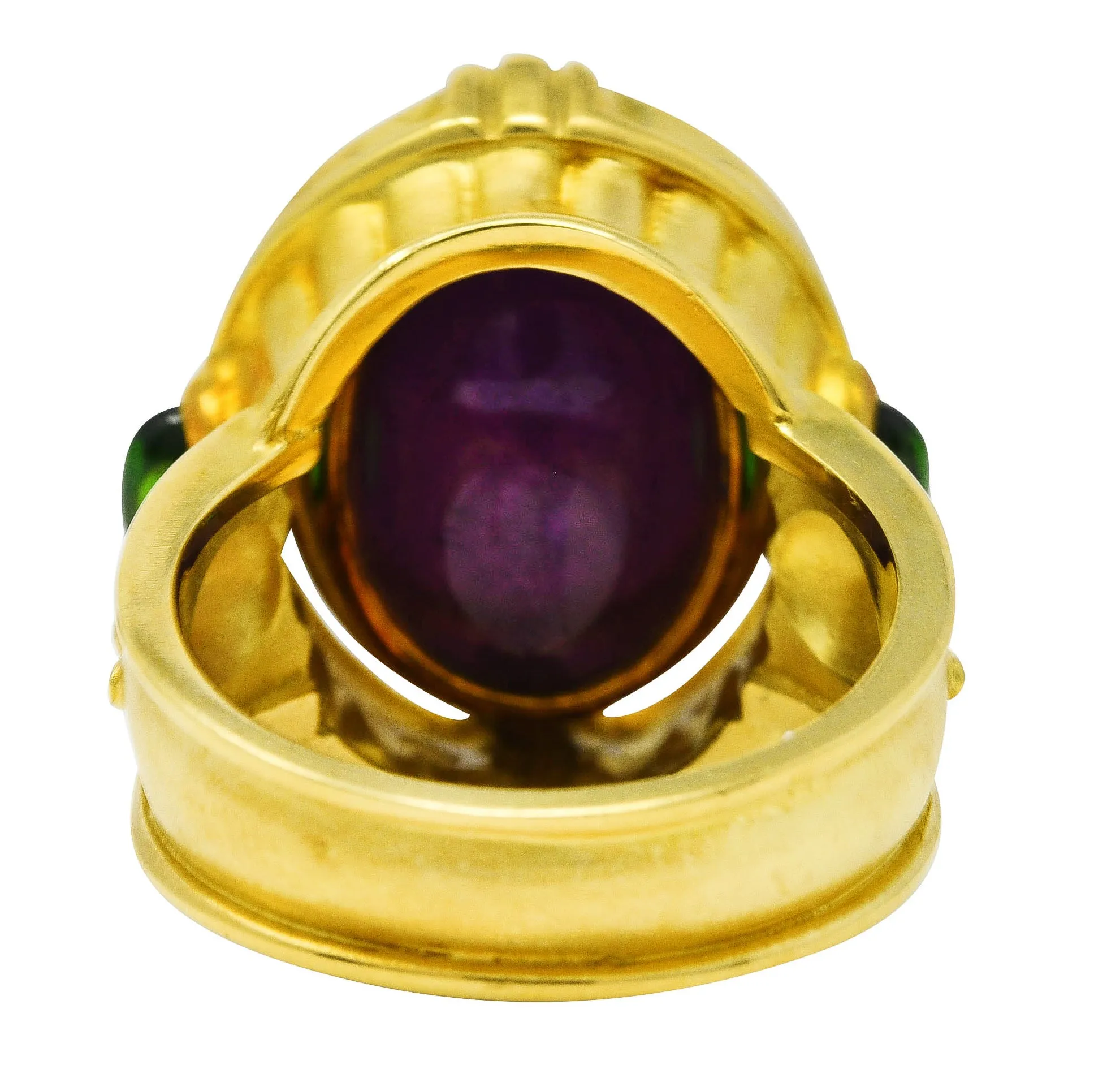 Seidengang Neoclassical Amethyst Green Tourmaline 18 Karat Yellow Gold Classic Apollo Flip Ring