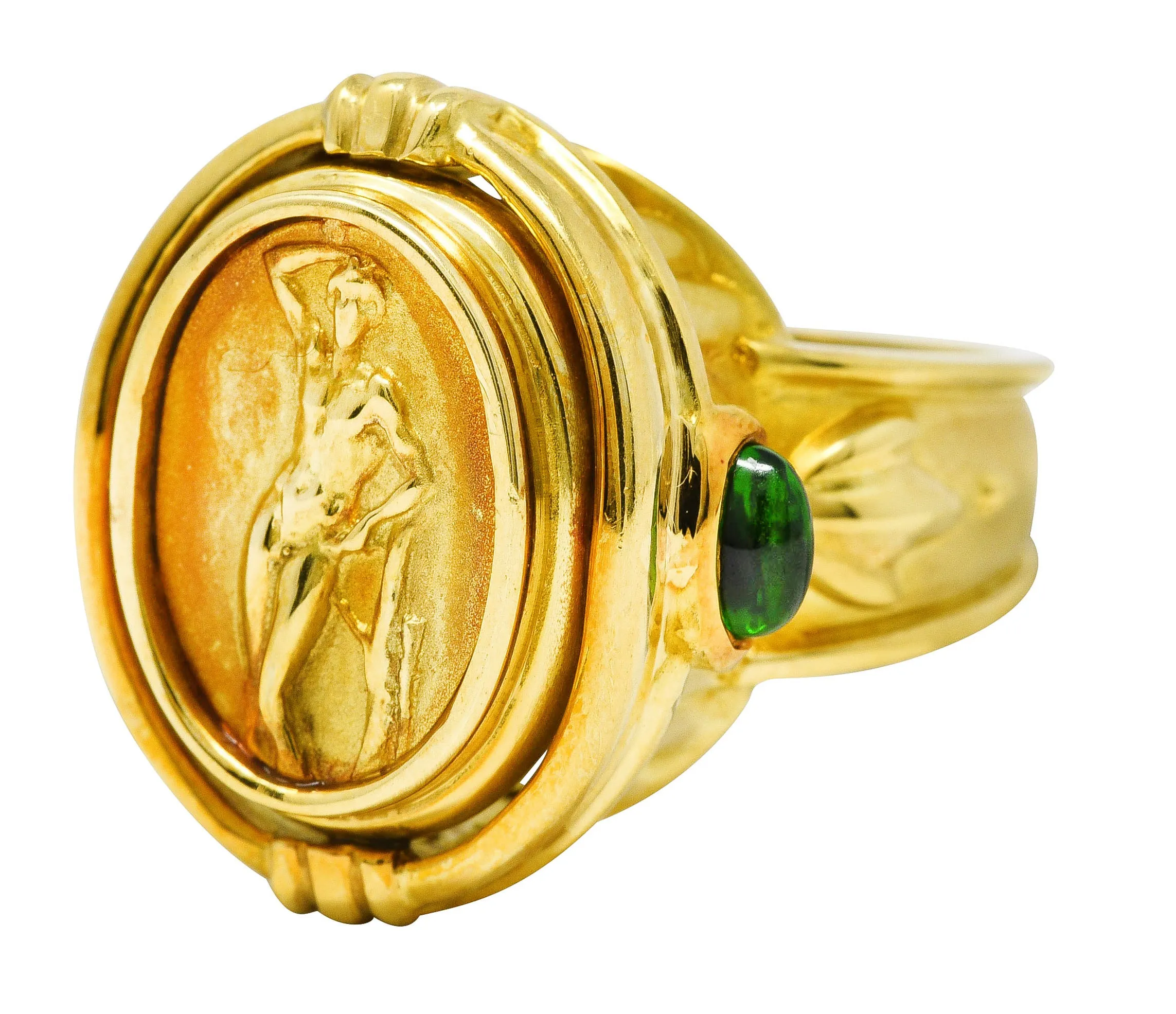 Seidengang Neoclassical Amethyst Green Tourmaline 18 Karat Yellow Gold Classic Apollo Flip Ring