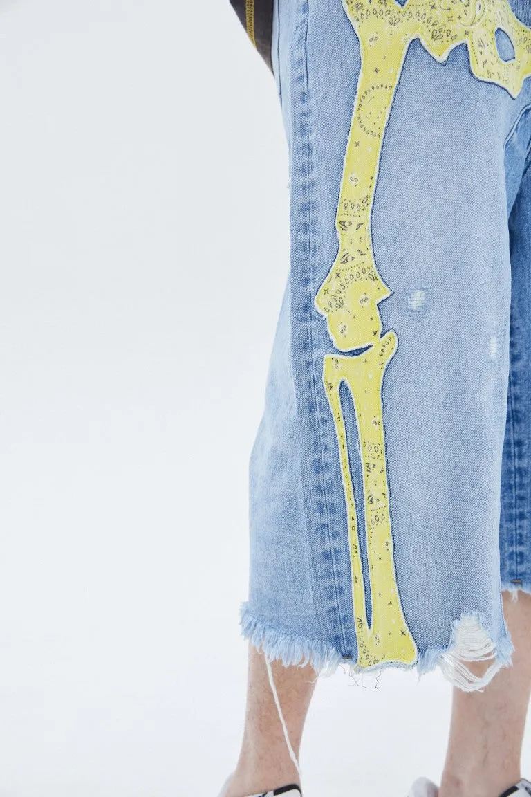 Skeleton Washed denim shorts (blue)