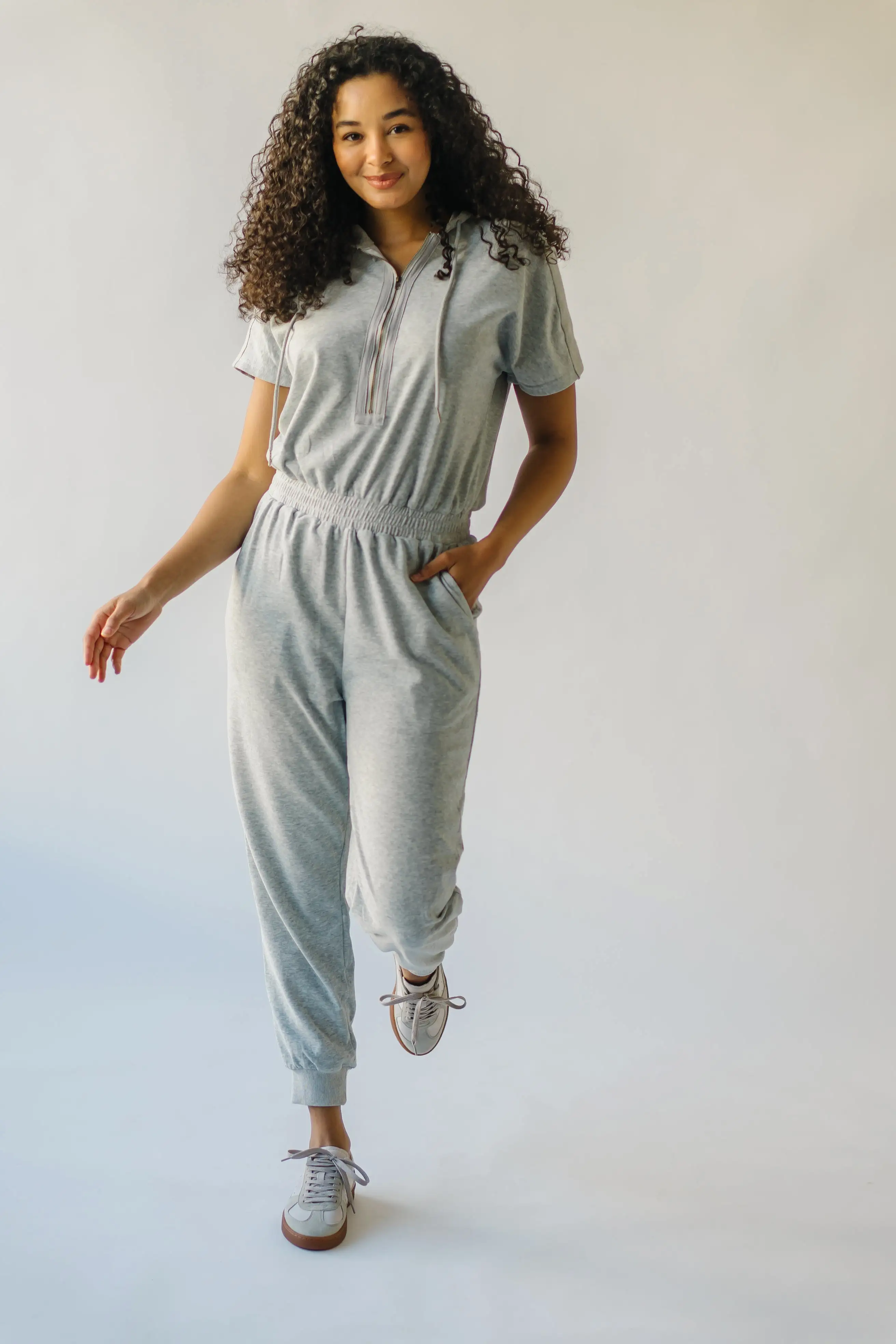 The Sullins Hooded Jumpsuit in Heather Grey