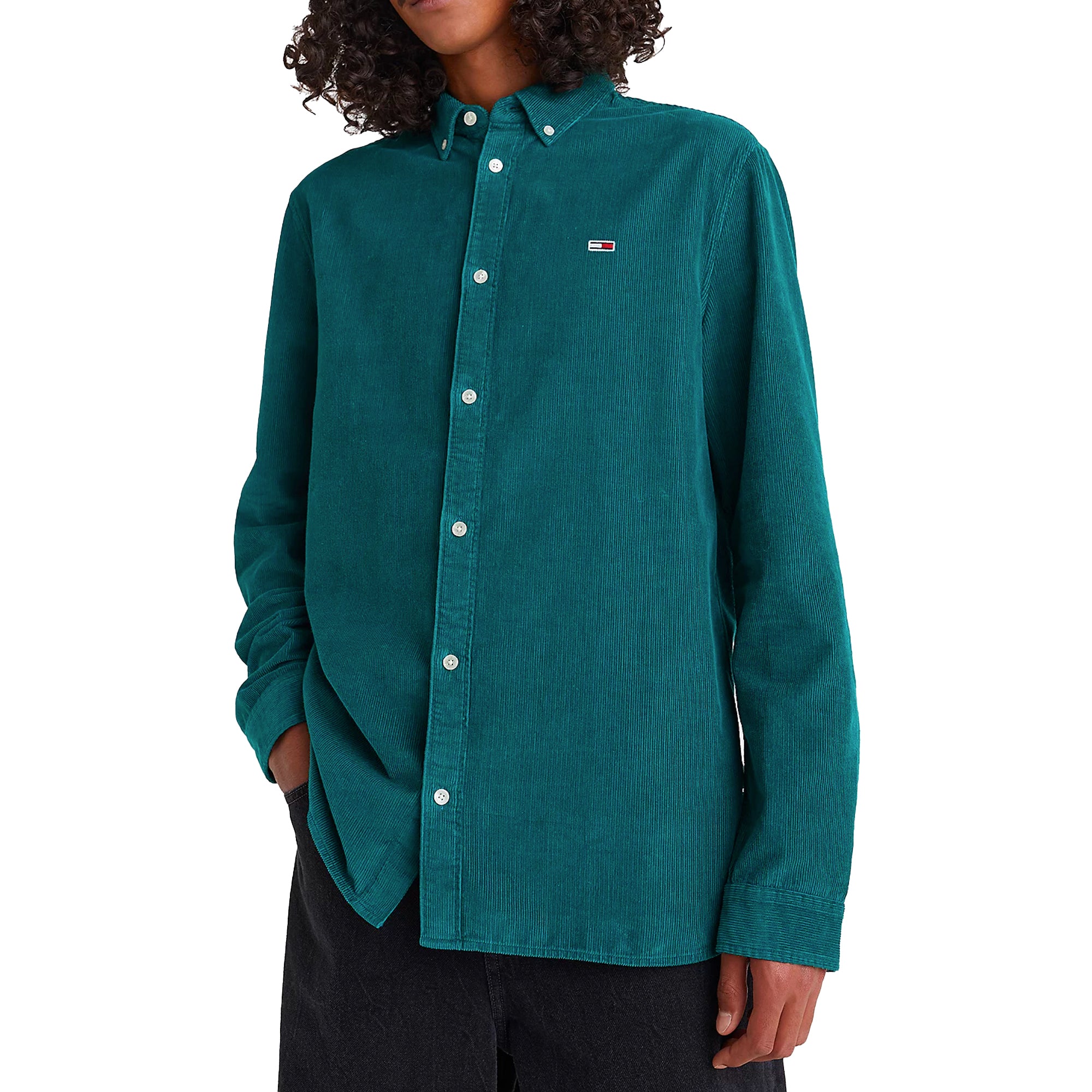 Tommy Jeans Solid Cord Shirt - Dark Turf Green