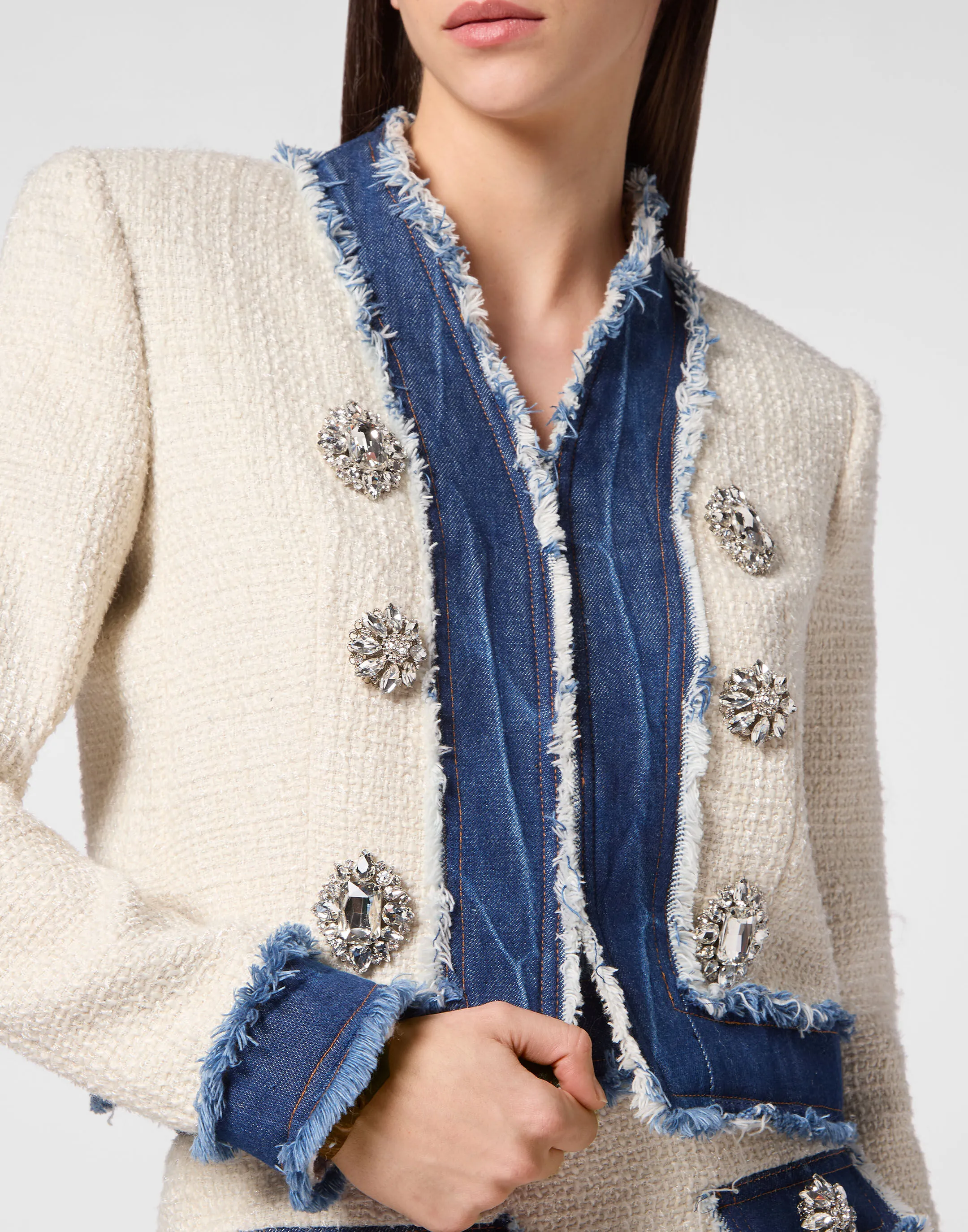 Tweed Denim Bolero Jacket