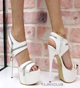 White Zip-Up Platform Sandals