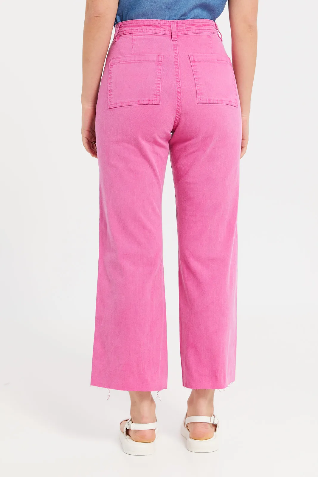 Women Pink High Waisted Wide Leg Jeans