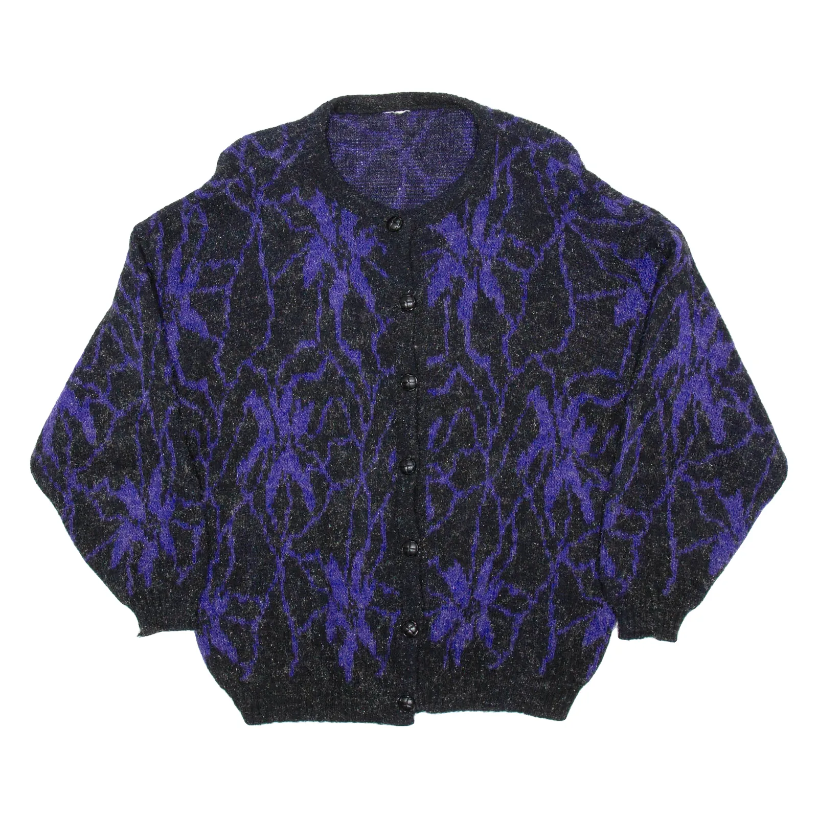 Womens Patterned Cardigan Purple Crazy Pattern Chunky Knit L