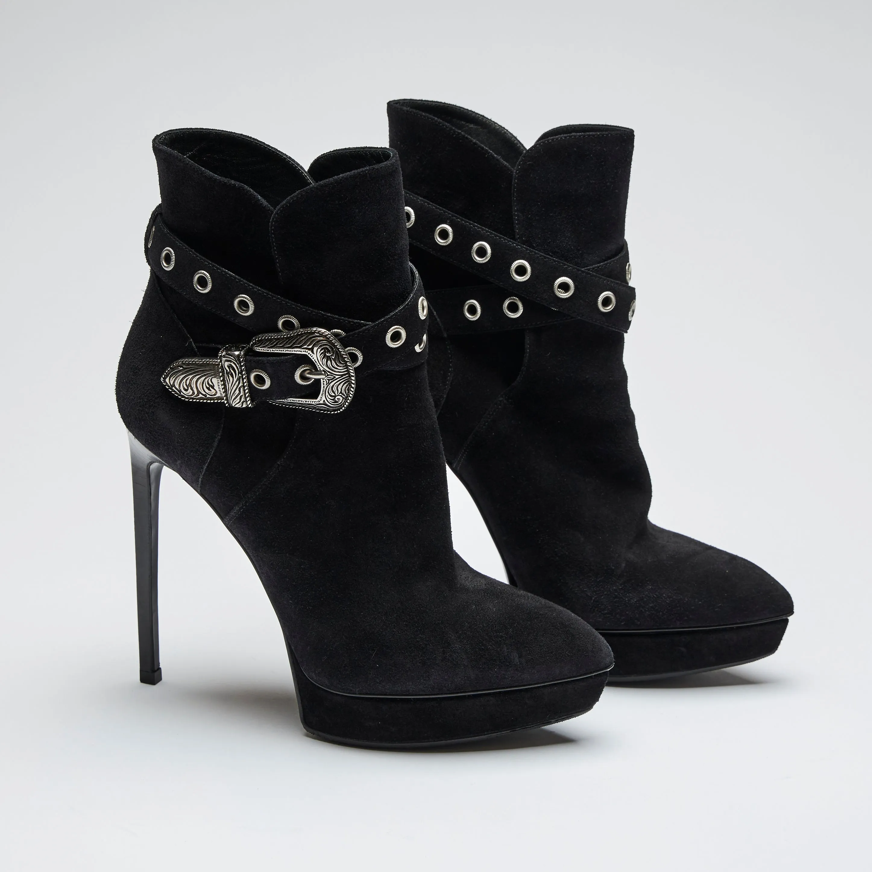 YSL Black Suede Stiletto Ankle Boots