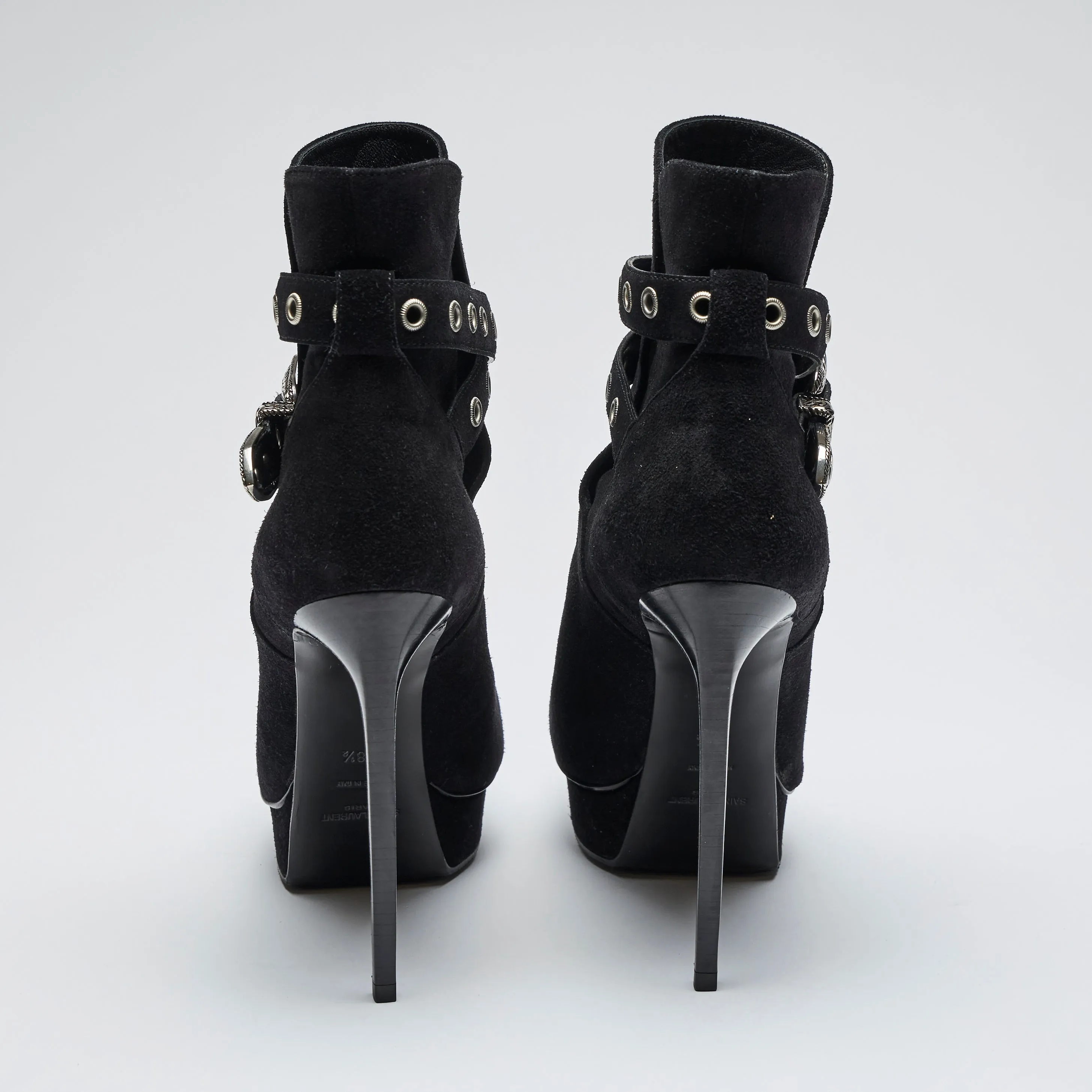 YSL Black Suede Stiletto Ankle Boots