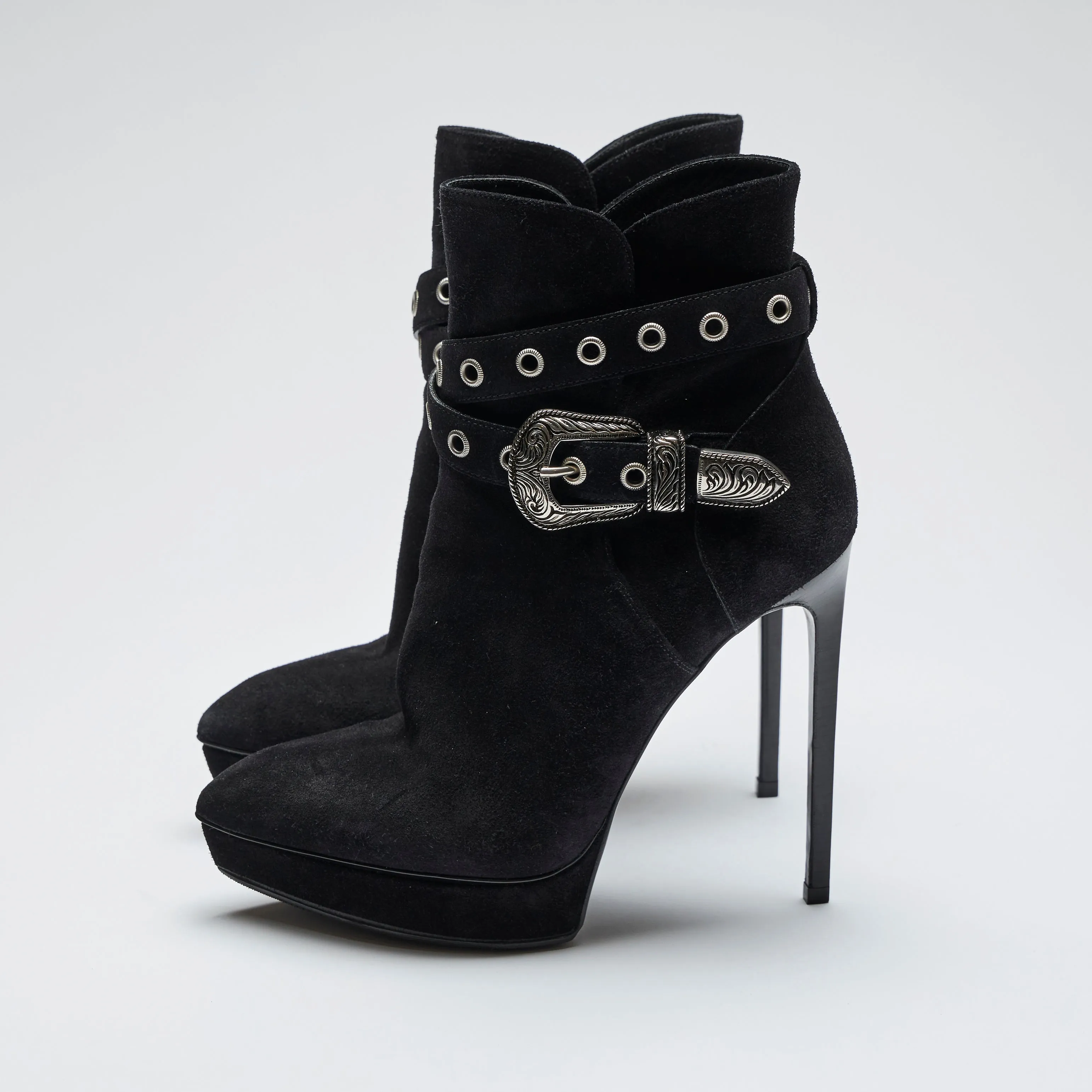 YSL Black Suede Stiletto Ankle Boots