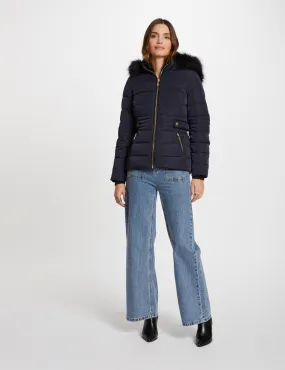 Zipped padded jacket with hood navy women